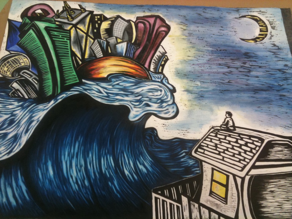 Eugene Martines Dreamer 30X20 Woodcut:Screen Print CVC